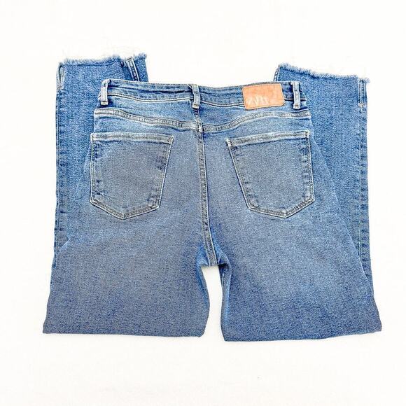 Zara Vintage Wash Bootcut Denim Jeans Split Raw Hem Size 8 - Picture 4 of 7